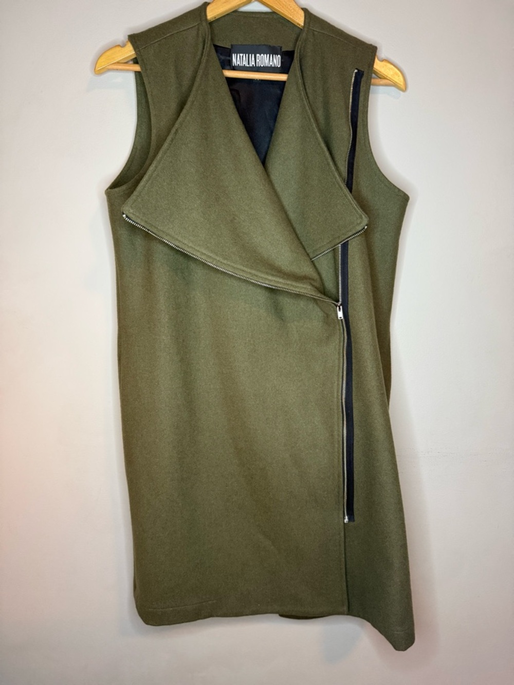 Olive Green Sleeveless Zip-Front Dress